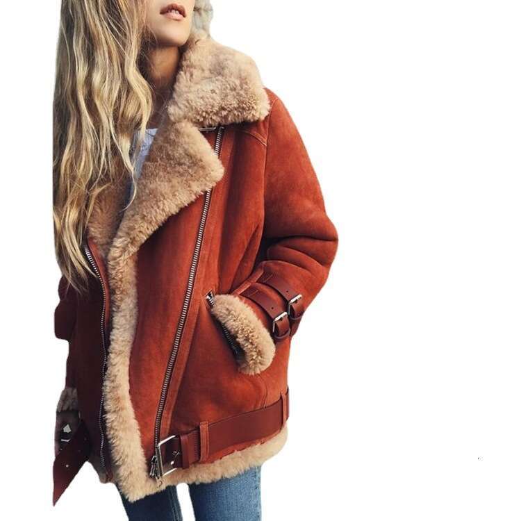 Motorcycle Suede Lambhair Women's Lapel Fur Cotton Coat, Fashionable Quality Classic