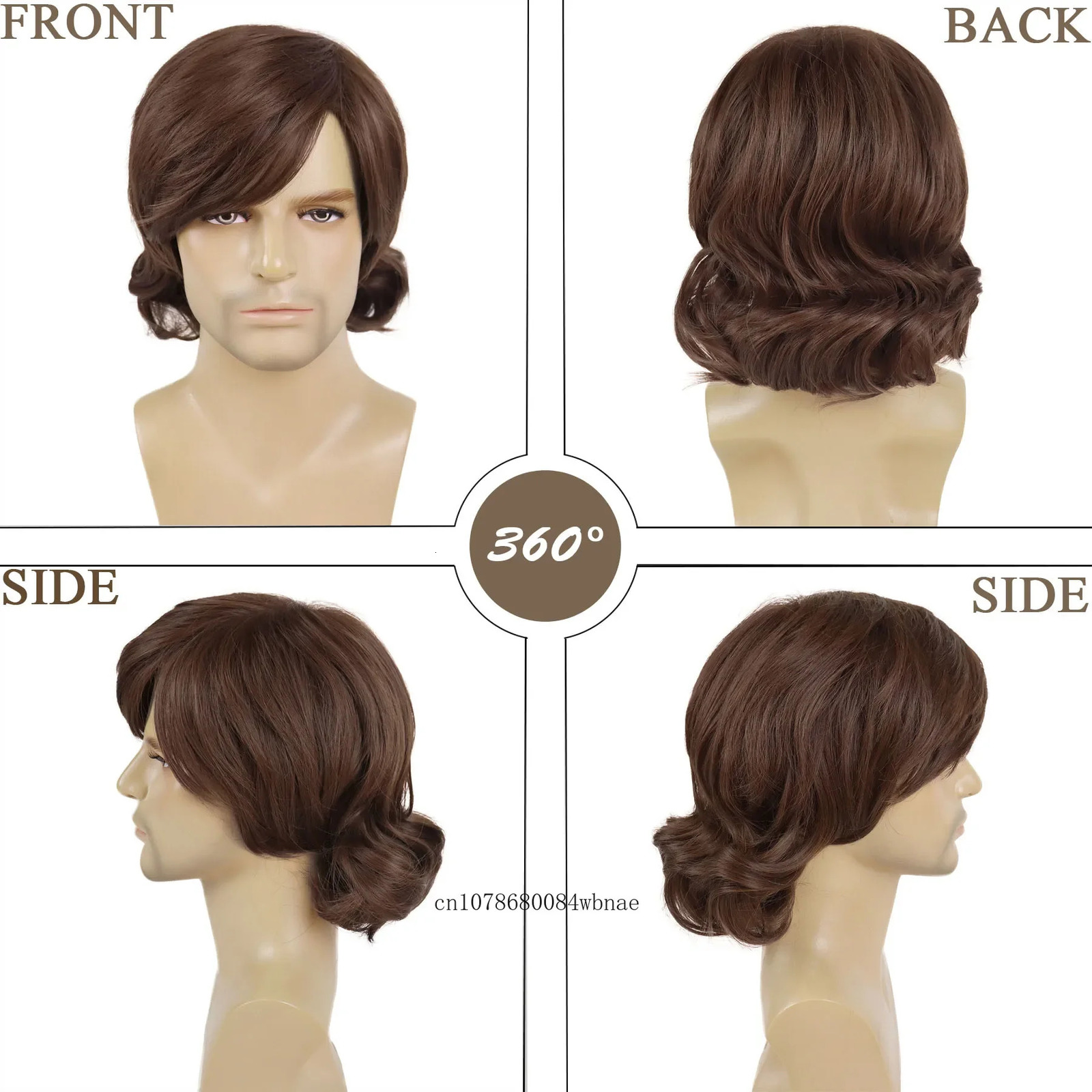 Synthetic Hair Brown Wig with Bangs Short Curly Wig for Men Man Male Guys 70s Costume Use Cosplay Anime Shaggy Wigs 241213