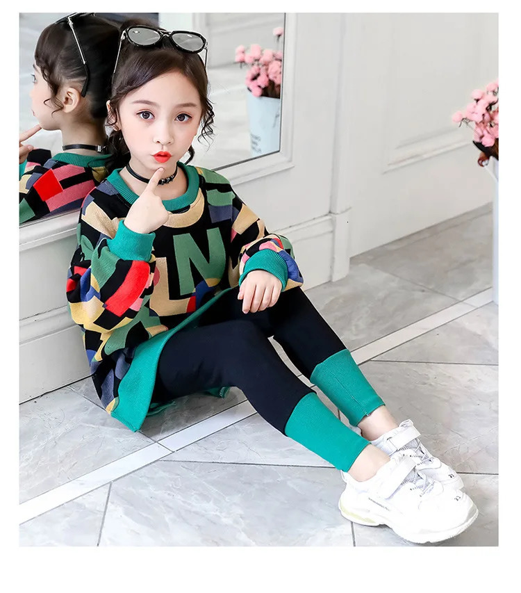 2024 girls clothes autumn winter letter sweatshirt t-shirt hooded stretch pants leggings cotton teens child 8 9 10 11 12 year 241213