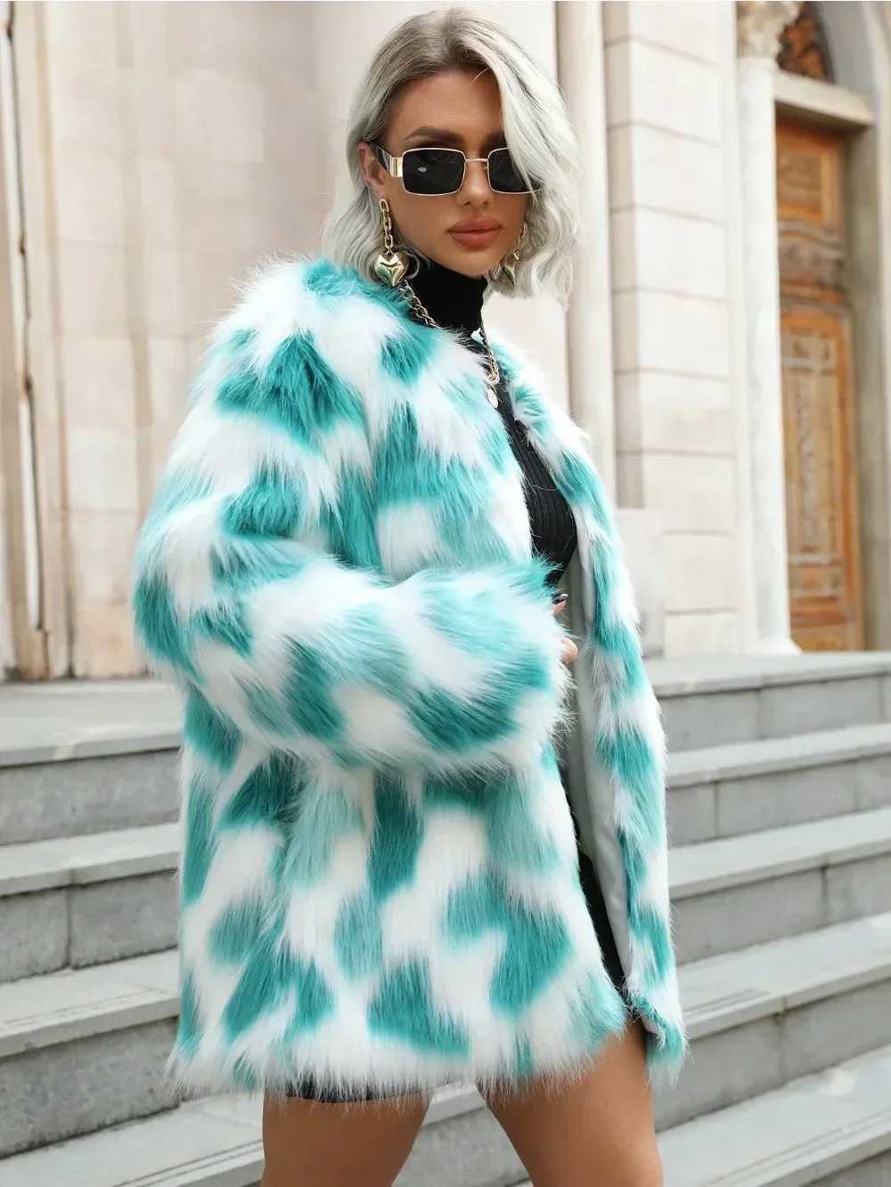 Womens warm faux fur coat winter casual jacket fur coat windproof jacket womens thick fluffy luxury jacket 2024 X241214