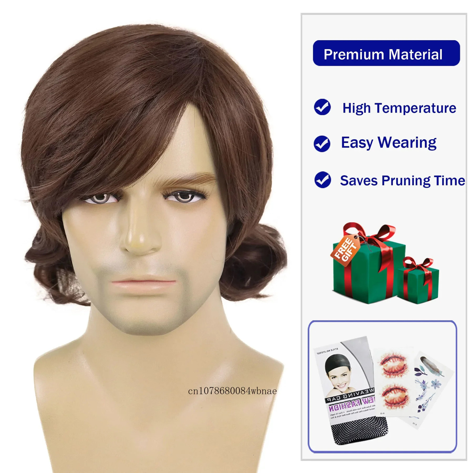 Synthetic Hair Brown Wig with Bangs Short Curly Wig for Men Man Male Guys 70s Costume Use Cosplay Anime Shaggy Wigs 241213