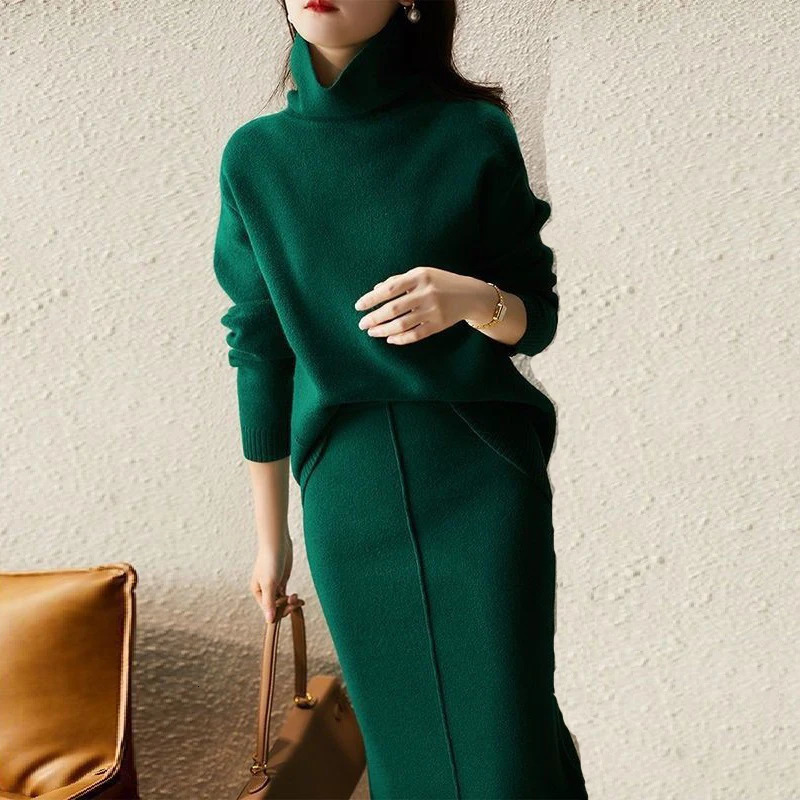 Autumn Knitted suit with skirt two piece set women winter sweater sets Korean style fall 2 outfit Sweater 241211