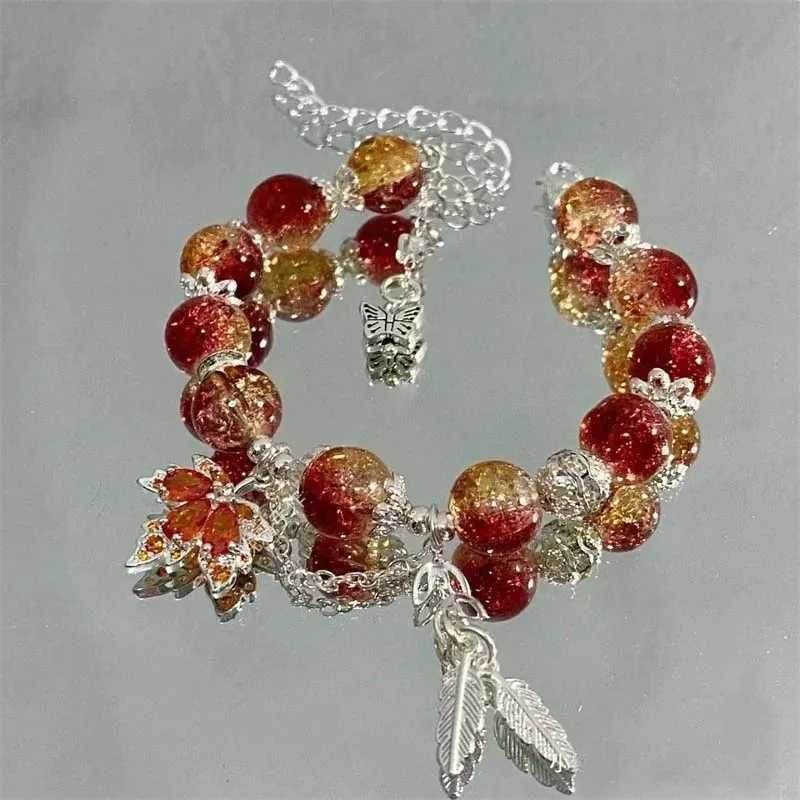 New Tren Red Crystal Beaded Mle Bracelet for Women Fashion Butterfly Feather Pendant Bracelet Friendship Jewelry GiftXJ241214