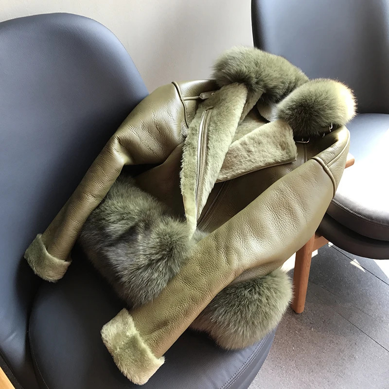 Maylofuer genuine leather sheepskin jacket womens real and natural fox fur coat ultra-thin full leather coat winter 241210