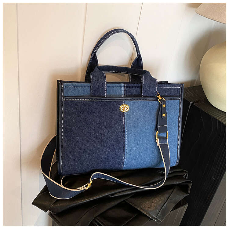Large Capacity Denim For Women's New Year, Fashionable Contrasting Color Single Shoulder Crossbody Bag, Commuting Minimalist Tote Bag