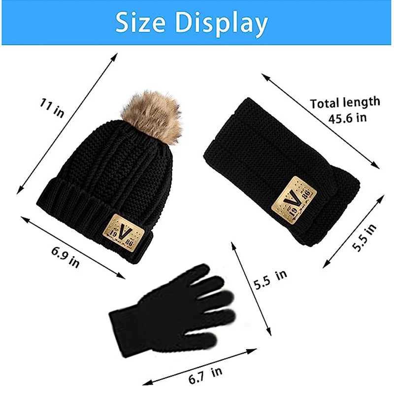 Autumn and winter childrens hat scar and glove three piece baby thick hat and collar knitted hat suitable for boys and girls W241213