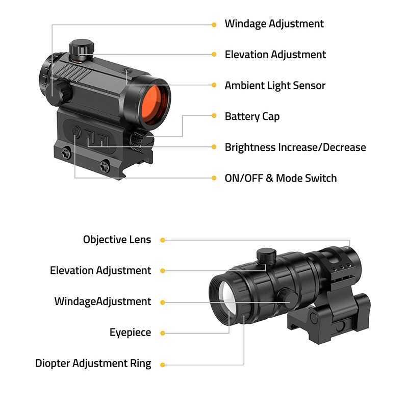3X Magnifier Combo Rifscope Scopes3 MOA Rif Hunting Red Dot Holographic Auto Brightn Adjustment Flip-to-Side SighXJ241214