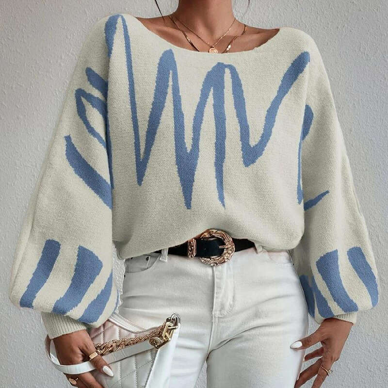 European and American new loose fitting pullover knitted women's lantern sleeve design sense sweater women