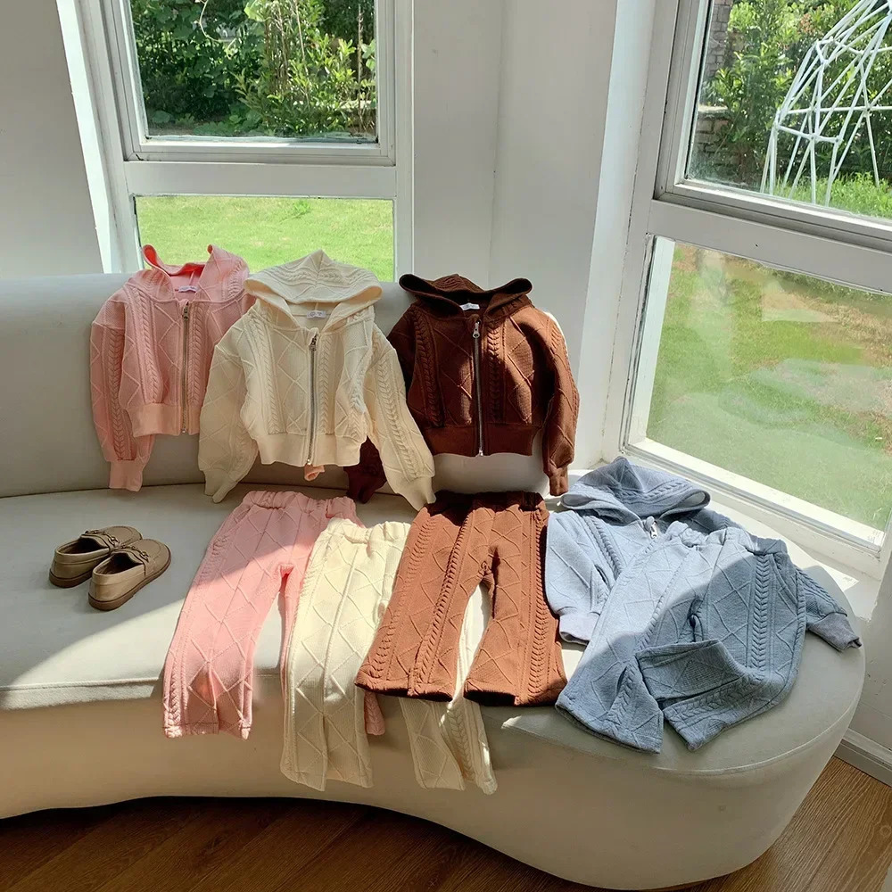 Childrens Clothing Sets Long Sleeved Hooded Top Flared Pants 2pcs Girl Clothes Kids Boutique Clothes 2 To 8 Years 241213