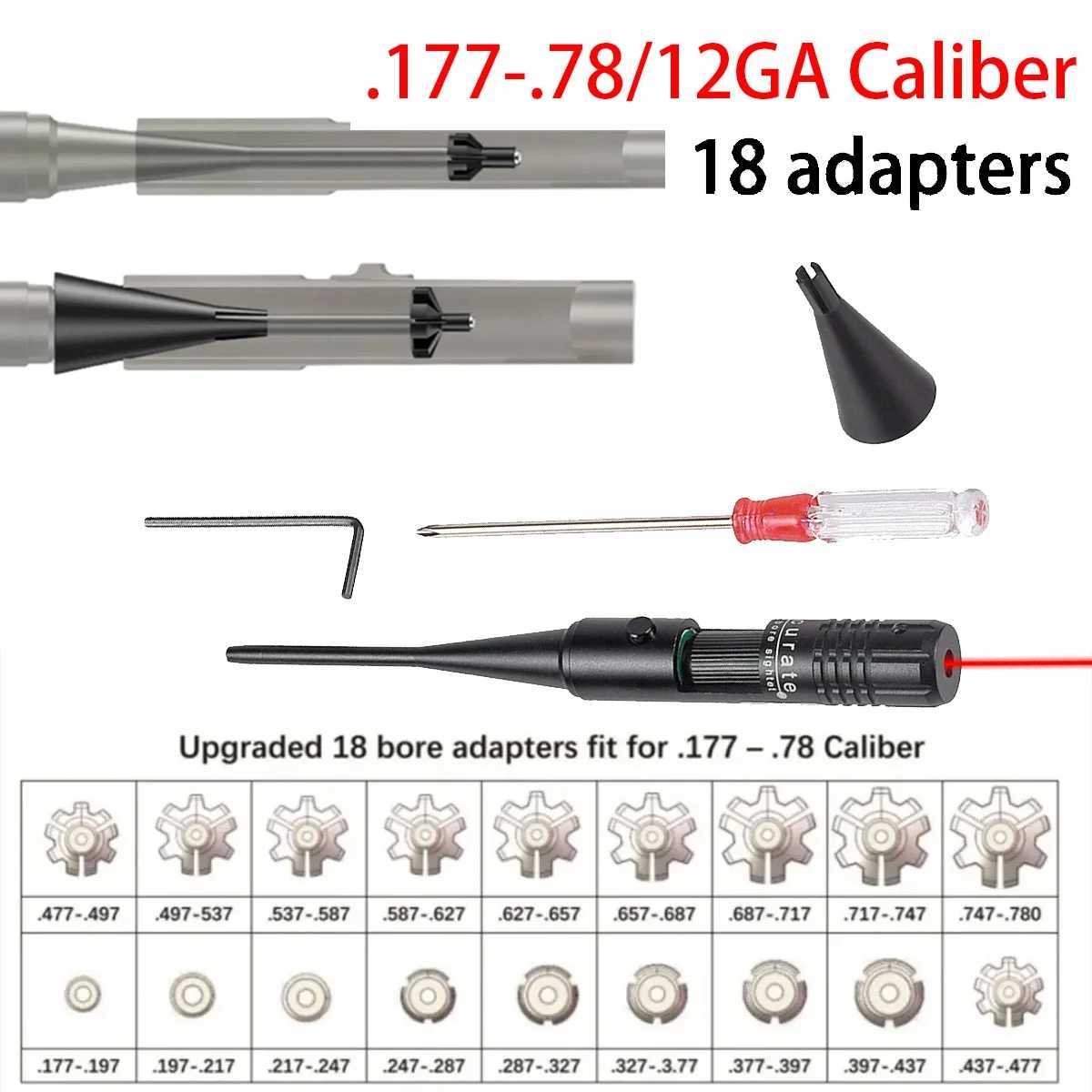 Green Red Laser Bore Sight Kit Boresighter Collimator for .177 .22 22LR .64 .78 12GA Caliber for Pistol Rif Shotgun 18 AdapterXJ241214