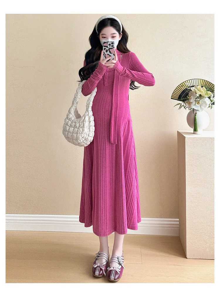 Winter Long sleeve square collar pregnant women knitting dress high waist long sleeve materni dress new year par dress niceXJ241213