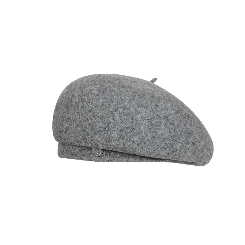 Grey wool beret womens autumn and winter trend artist hat with big head circumference small face warm versatile 241210
