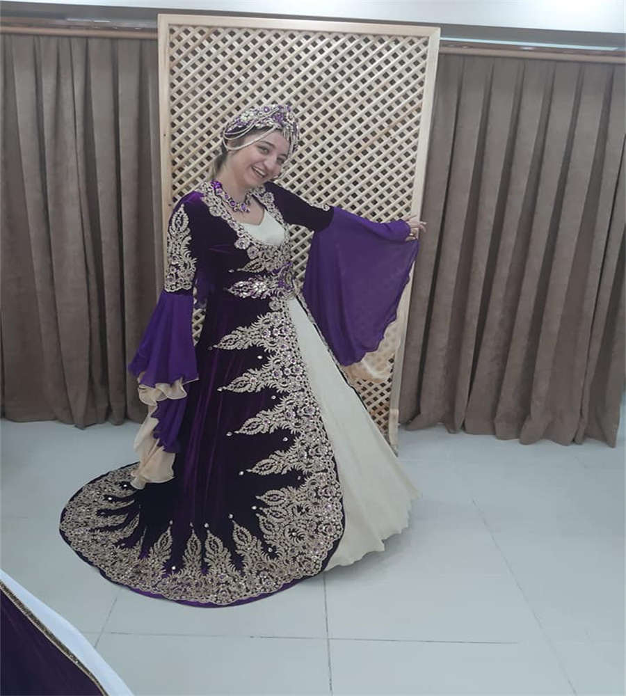 Luxury Purple Evening Dresses Moroccan Abaya Dubai Prom Dress Appliques Lace Beaded Long Sleeve Formal Birthday Dress 2025 Vestidos De Fiesta Ceremony