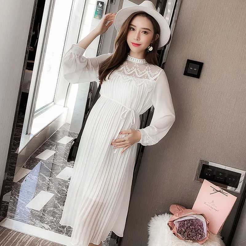 High Quali Chiffon Dresses Materni Clothes For Pregnant Women Long Sleeve Pleated Dresses Pregnancy Materni Vestido SpringXJ241213