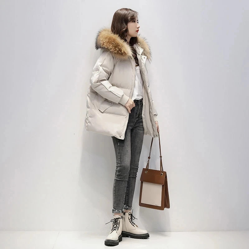 S3XL 2024 Down Apron Womens Winter Short Loose Jacket Korean Big Fur Collar Park 241212