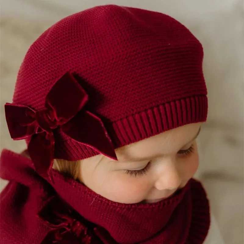 Autumn Winter Baby Girls Warm Bowknot Knitted Hats Children Beret Beanie Hat Solid Hat Soft Comfortable Kids Bonnet For 2-8Years W241213