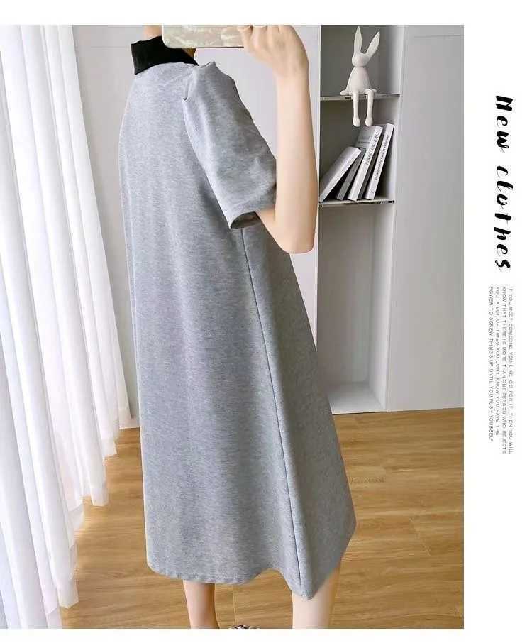 Materni Dress Short Sleeves Polo Summer Lapel Loose-fit Korean Sle Pregnant Womens Clothes ClothingXJ241213