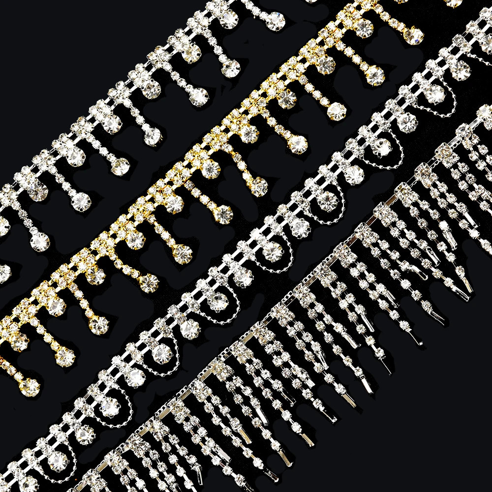 1 size sparkling tassel pendant with rhinestone decorative edge gold crystal metal chain used for dresses bags shoe accessories 241213