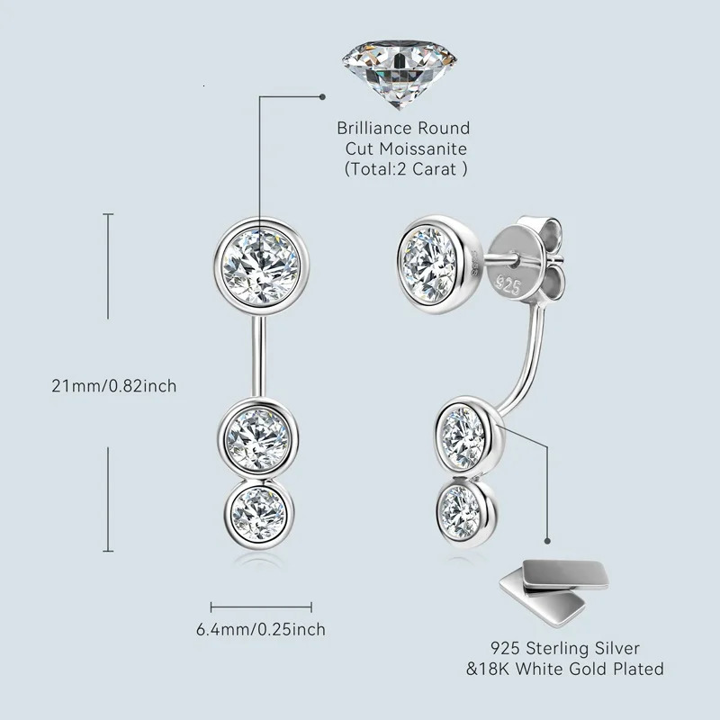 All Round Diamond Ear Jacket Earrings 5mm 4mm 3.5mm 925 Real Silver Stud Earring for Women Unique Fine Jewelry 241214