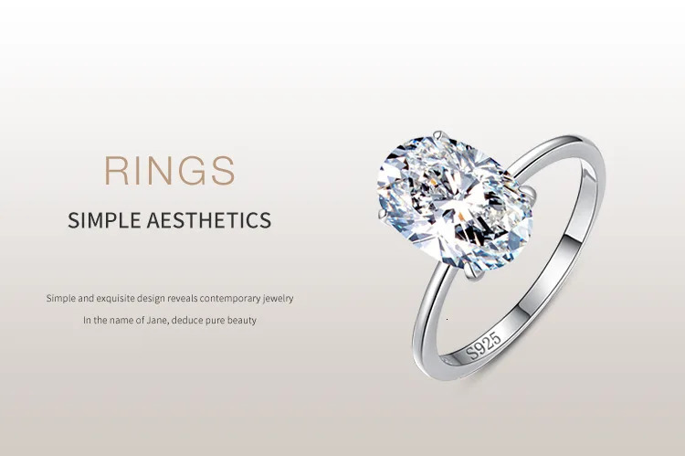 925 sterling silver ring for women simple and 5- oval simulated diamond plated platinum wedding jewelry 241214