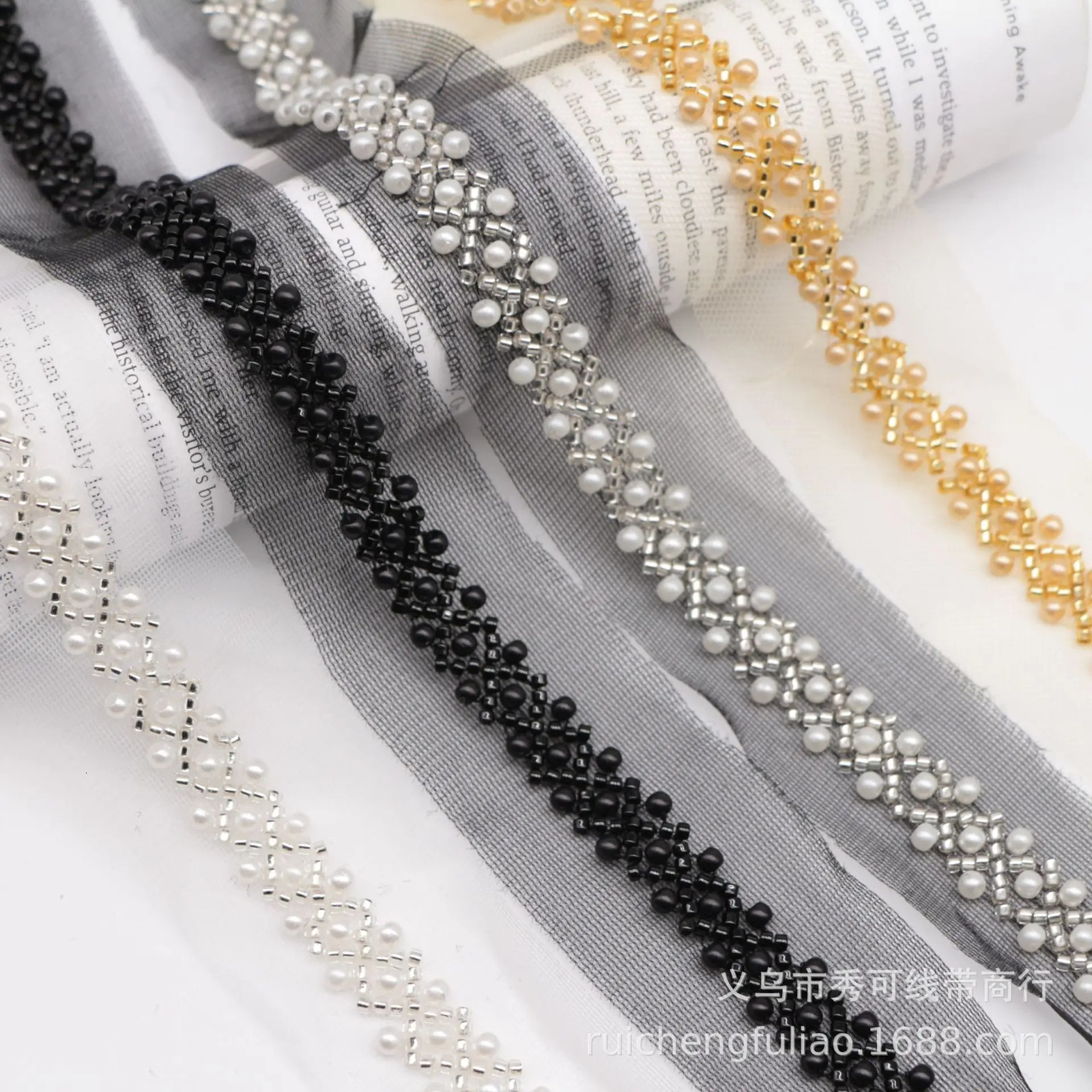 Embroidery bead lace decoration diamond shaped pearl lace womens clothing shoes hats hair accessories handmade DIY 241213