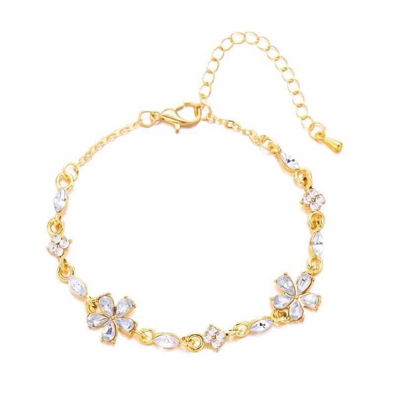 Luxury Colorful Zircon Flower Bracelet For Women Girls Korean Sweet Gold Color Crystal Adjustable Bracelet Jewelry GiftXJ241214