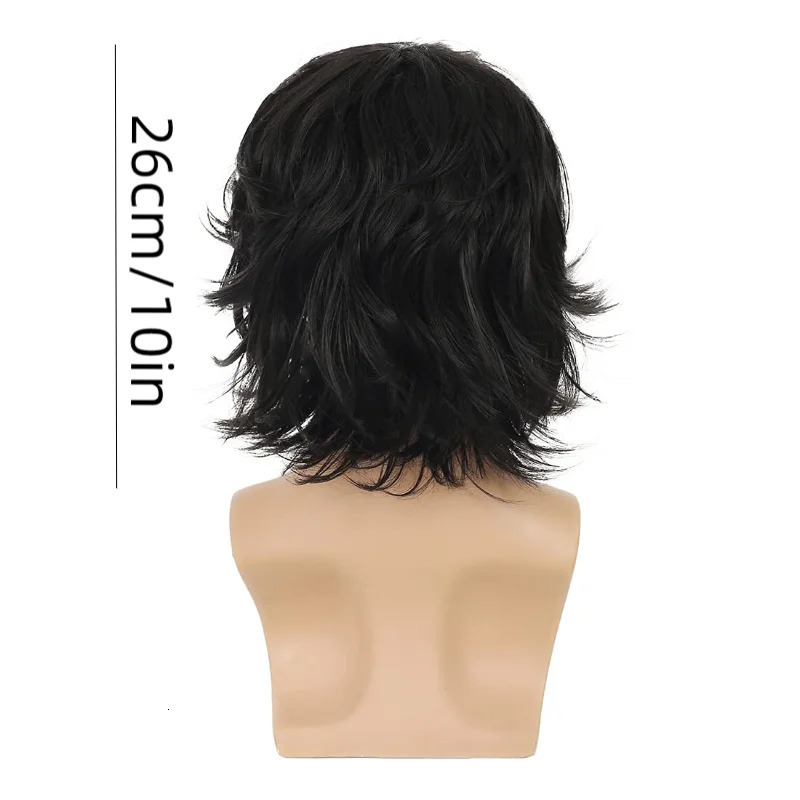 Mens black wig short natural fluffy wig synthetic heat-resistant Halloween role-playing wig 241213