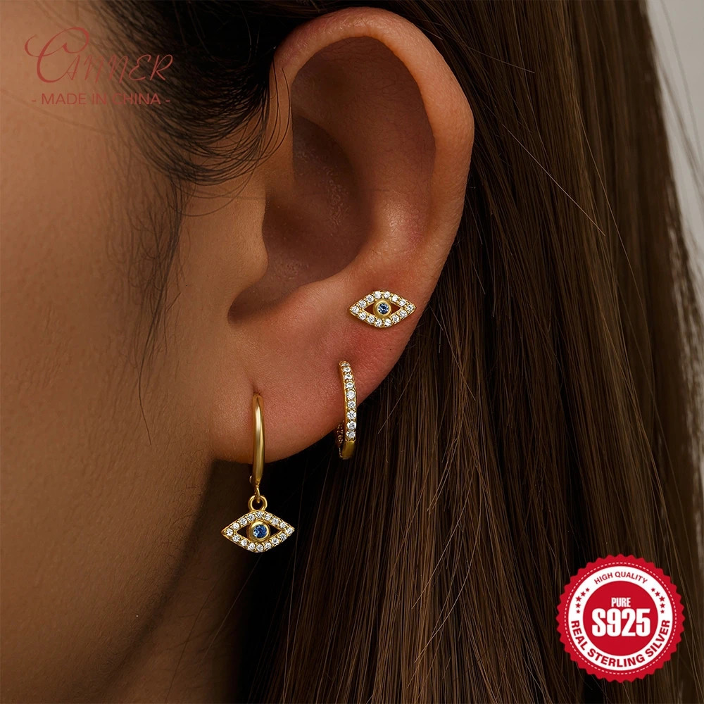 CANNER 3pcs/set S925 Sterling Silver Zircon Classic Devils Eye Stud Earrings for Women Hoops Jewelry Gifts Pendientes oorbellen 241214