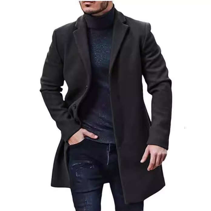 Men's Men's Woolen Mid Length Windbreaker Coat, Colored And Multi Size Fashionable Quality Classic
