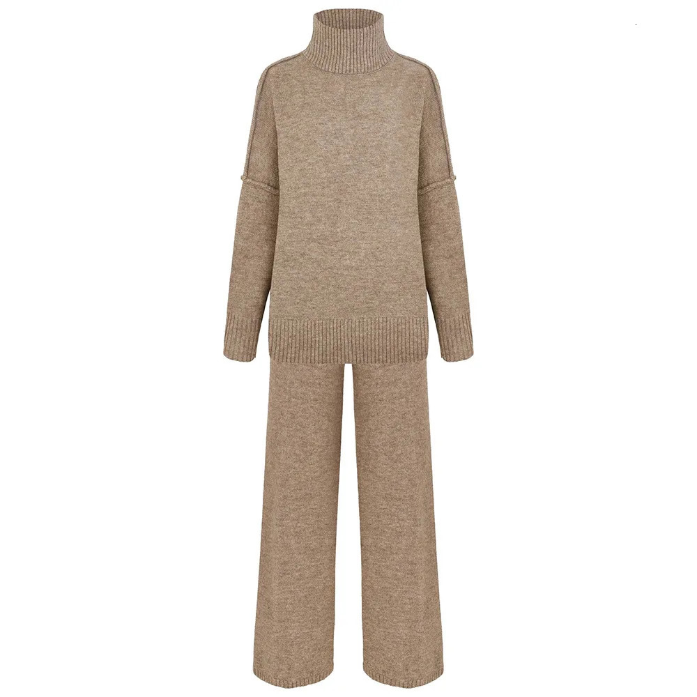 LMY 2025 autumn winter turtleneck sweater set womens loose casual lazy thickened knitted trousers suit 241203