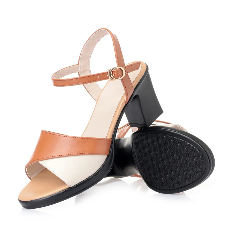 AIYUQI Sandals Women Summer Soft Leather Women Roman Sandals Color Block High Heel Sandals Women