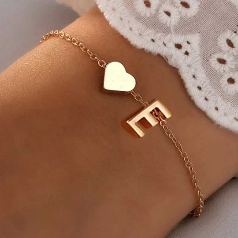 Fashion English Initial Letter Heart Bracelet DIY Personalized Name Bracelets Girls Women Anniversary Jewelry GiftsXJ241214