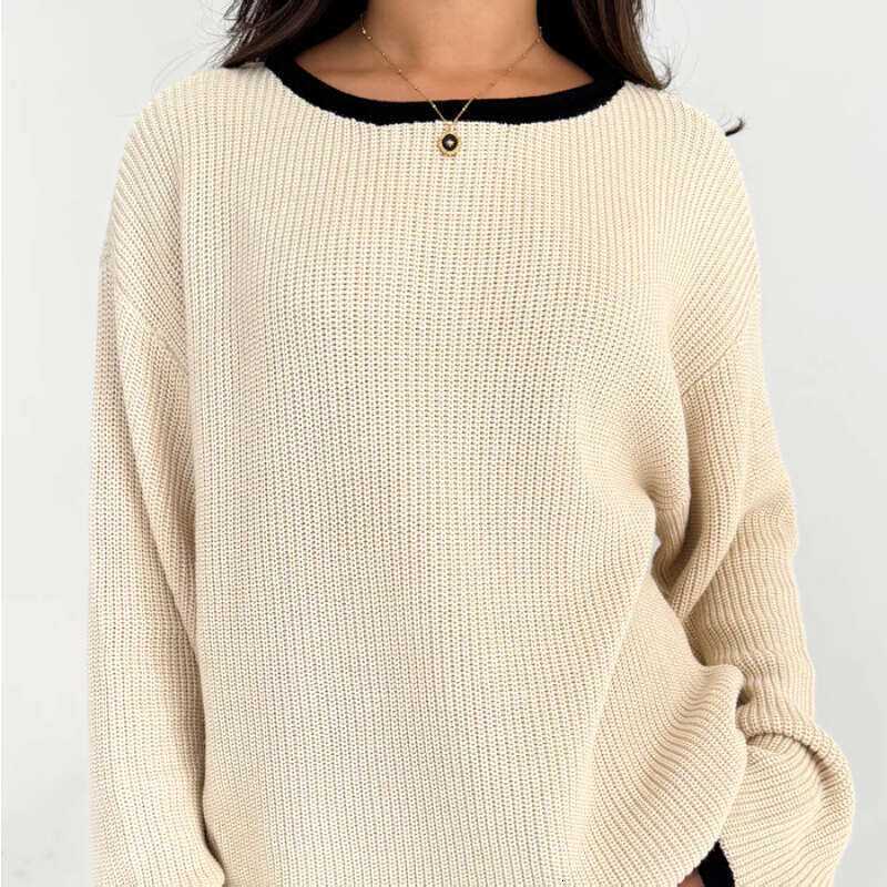 2024 autumn winter new European and American knitted top women's round neck long sleeved loose pullover sweater for women