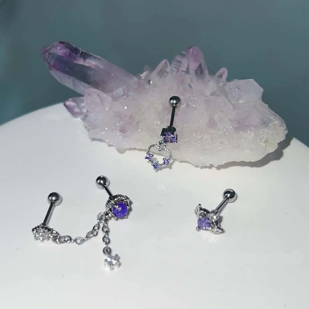 1PC Purple Zircon Helix Piercing Harajuku Girl Earring Cartilage Ear Stud Flat Conch Piercing Body Jewelry Korean Fashion 241214