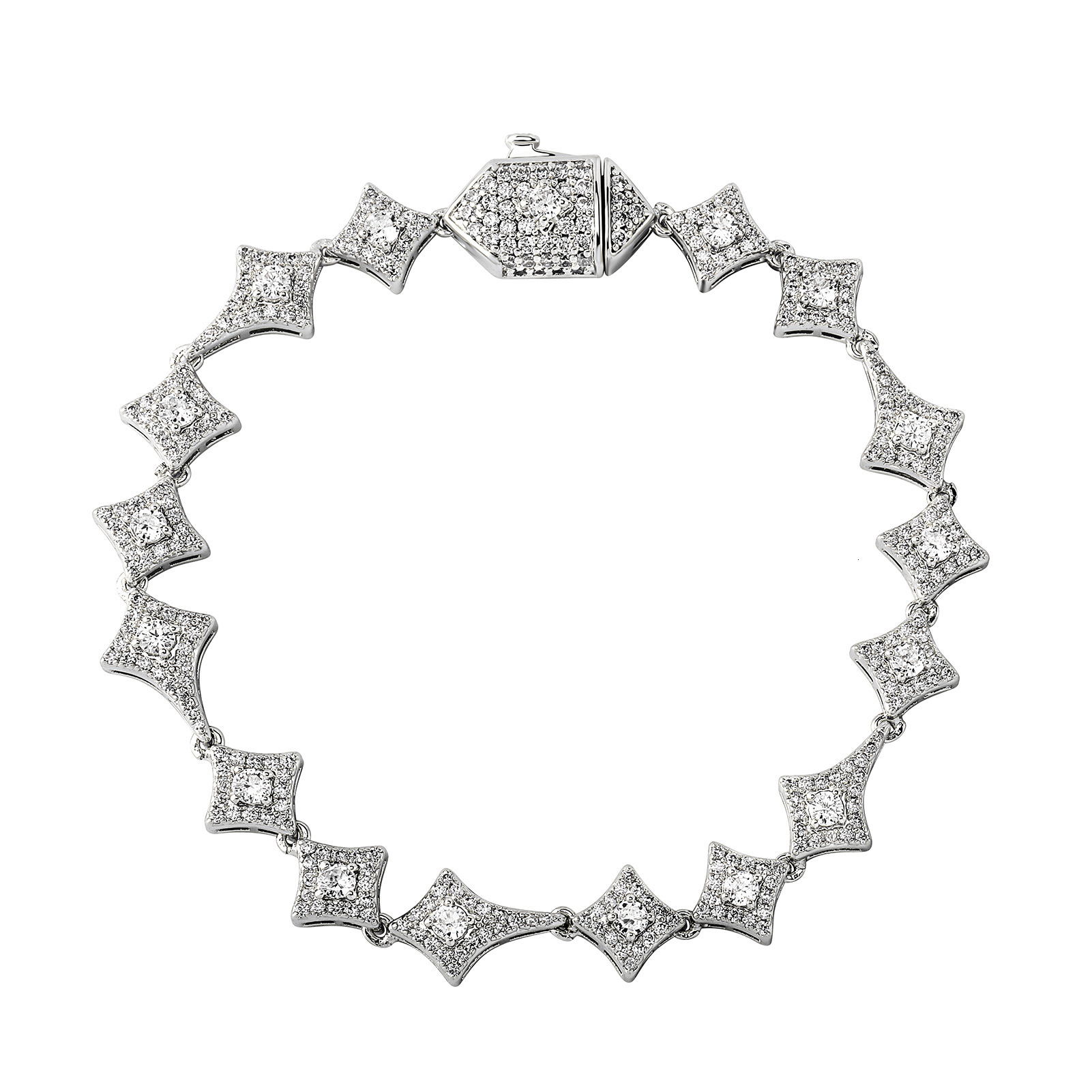 Prong Sparkly Cubic Zirconia Four Pointed Star Spring Buckle Bracelet Necklace Match Set Hip Hop Rapper Iced Out Full Crystal Bijoux Pulsera Collar Wo