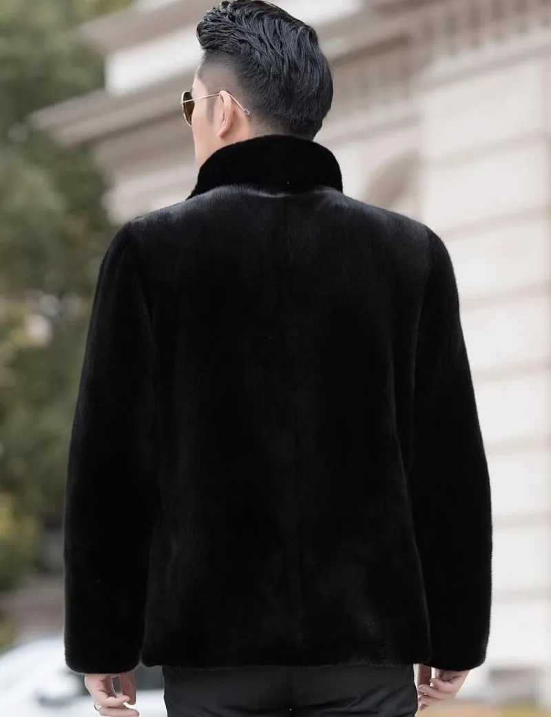 Autumn and winter mens faux fur coat Korean fashion ultra-thin clothing brown fluffy warm jacket casual mens top hot jacket LOOSE W241213