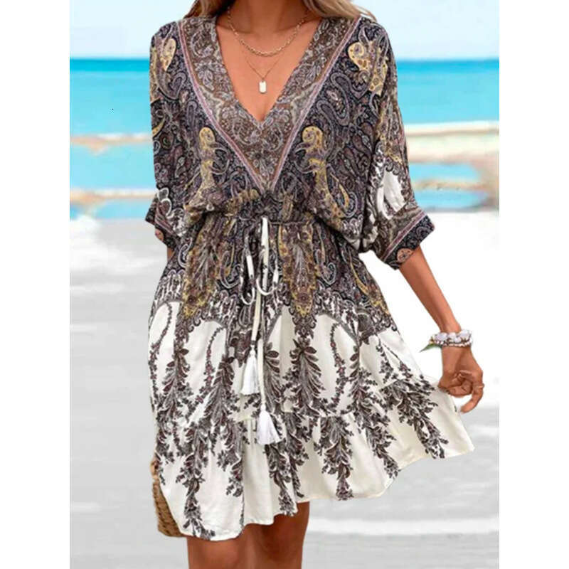 Summer European and American Hot Selg Popular Women's Holiday Ethnic Style Dress 2024 Versatile New Trendy Clothing Ins