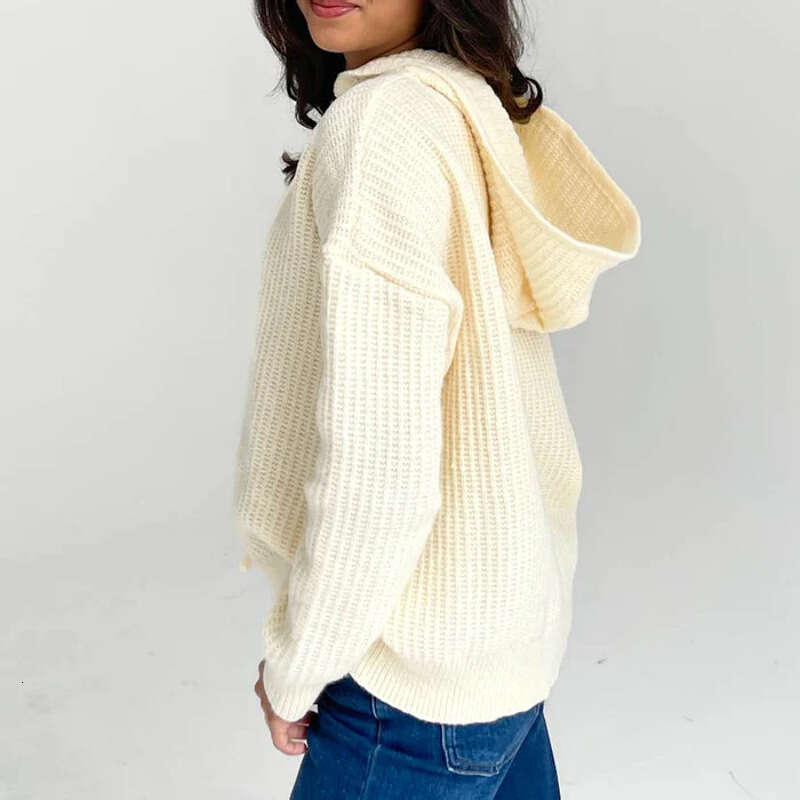 European American autumn and winter new knitwear women's pullover tie long sleeved hooded sweater top for women
