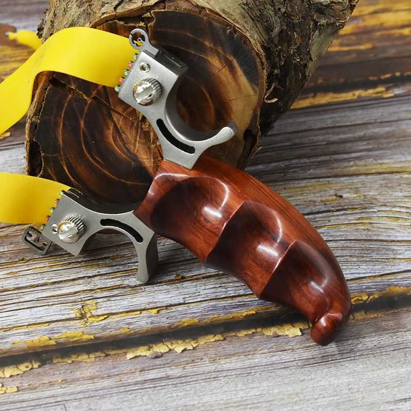 New Arrival Stainless steel slingshot with solid wood grip beginner assisted aiming slingshot adult shooting toy outdoor hunting tool Z241214