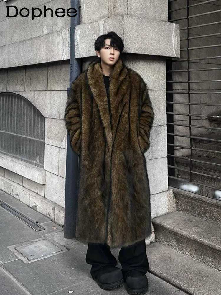 2024 Winter New Original Fox Hair Imitation High end Fashion Artificial Fur Mens Fur Long Thick Warm Long Sleeve Coat W241213