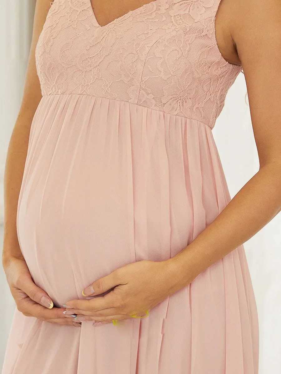 Materni V Neck Wraped Maxi Dress A Line Ruched Sleeveless Materni Gown for Wedding Photoshoot Baby Shower Summer DressXJ241213
