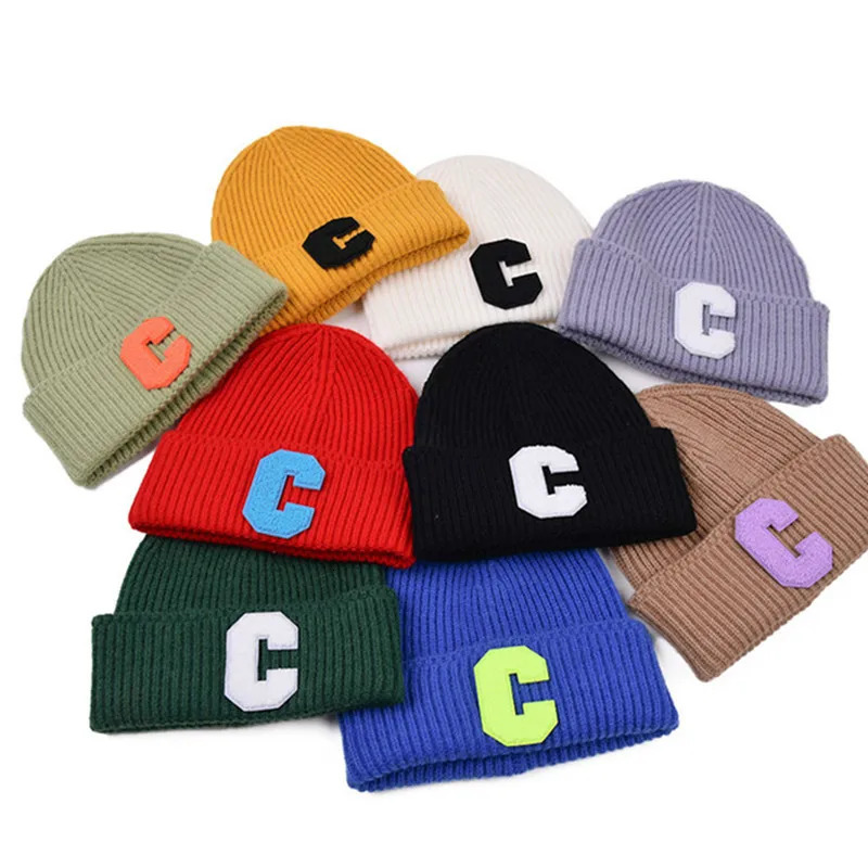 Winter women men solid c letter sports knitted hat Beanie cap Skullies Ski Thickw warm Wool skullcap Caps 241213