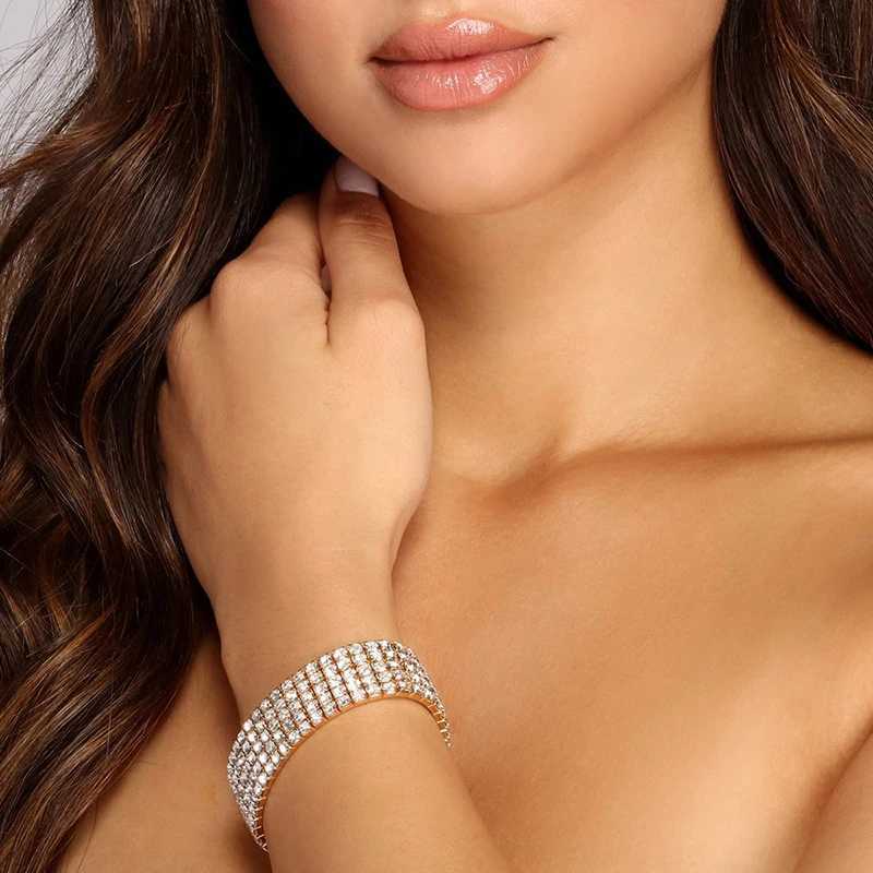 Classic Multiple Shining Rhinestone Crystal Stretch For Women Girls Bridal Wedding Wristband Elastic Bracelet Gold Silver ColorXJ241214