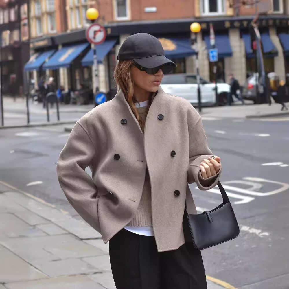 Double Breasted Solid Color Woolen Coat For European And American Foreign Trade, Casual Temperament, British Style Versatile Top, Fashionable Quality,