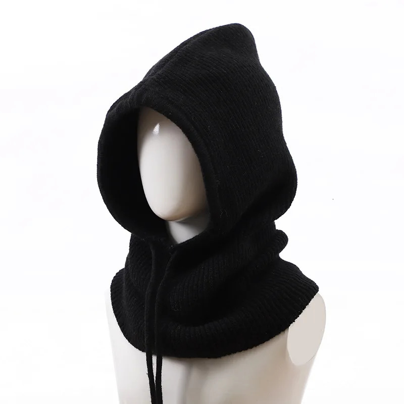 Unisex Adjustable Elastic Balaclava Cap Warm Ring Scarf Beanie Hat For Women Men Windproof Hooded Neck Collar Knitted Hat Bonnet 241214