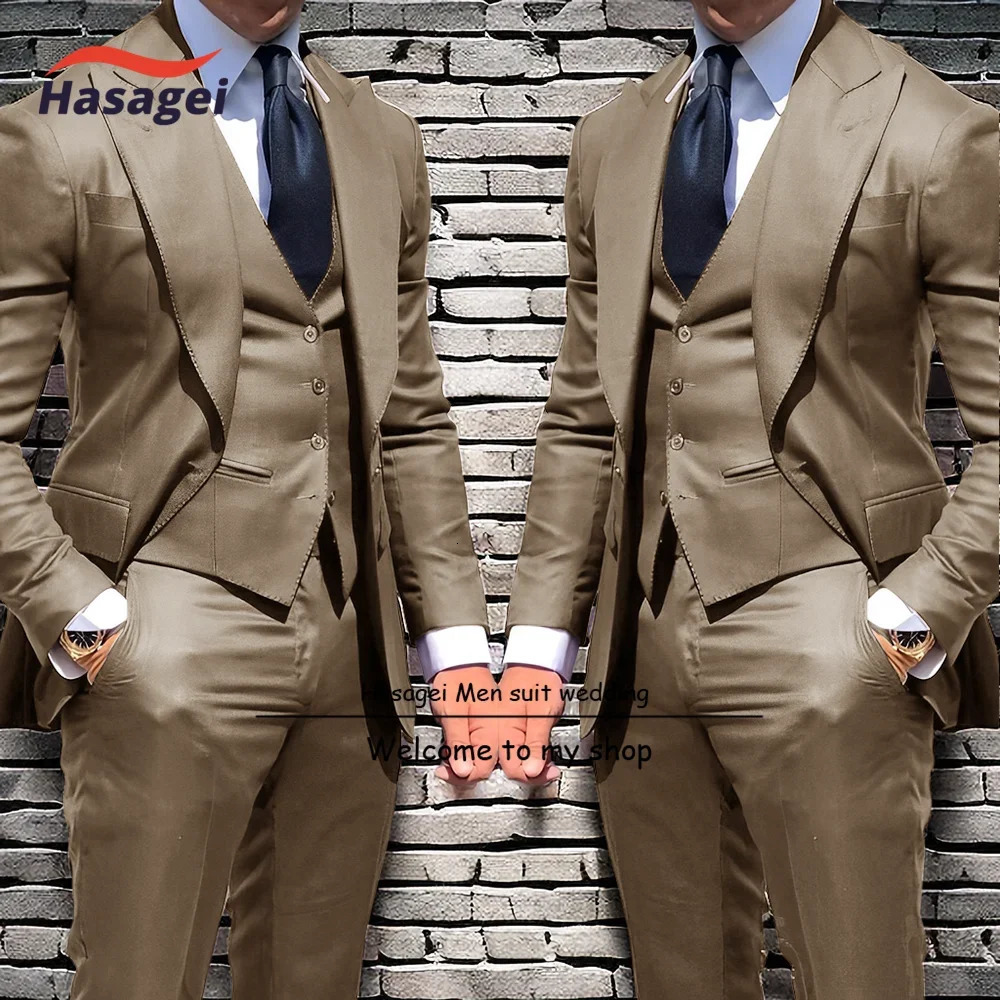 Business Mens Suit 3Piece Set Formal Jacket Pants Vest Slim Fit Groom Wedding Tuxedo Spike Lapel Blazer Men 241211