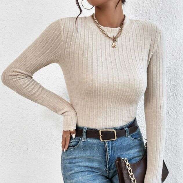 European and American 2023 autumn new versatile top women's round neck long sleeved slim fit bottom T-shirt women