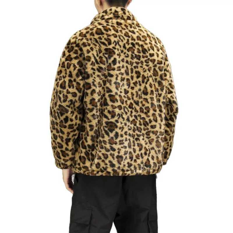 2022 Winter New Harajuku Leopard Artificial Fur Coat Plush and Thick Couple Loose Cotton Dress Fashion Trend W241213