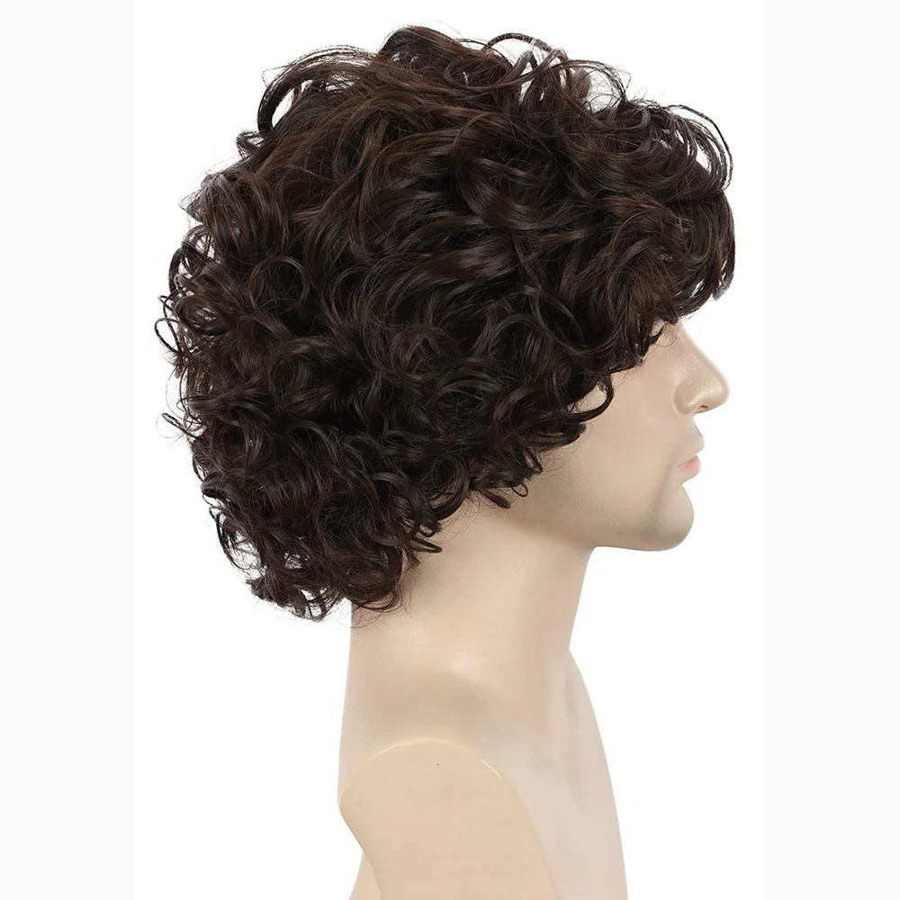 Gres Men Short Wavy Brown Wig Halloween Cosplay Costume Synthetic Hair Wigs High Temperature Fiber Machine Made 241213