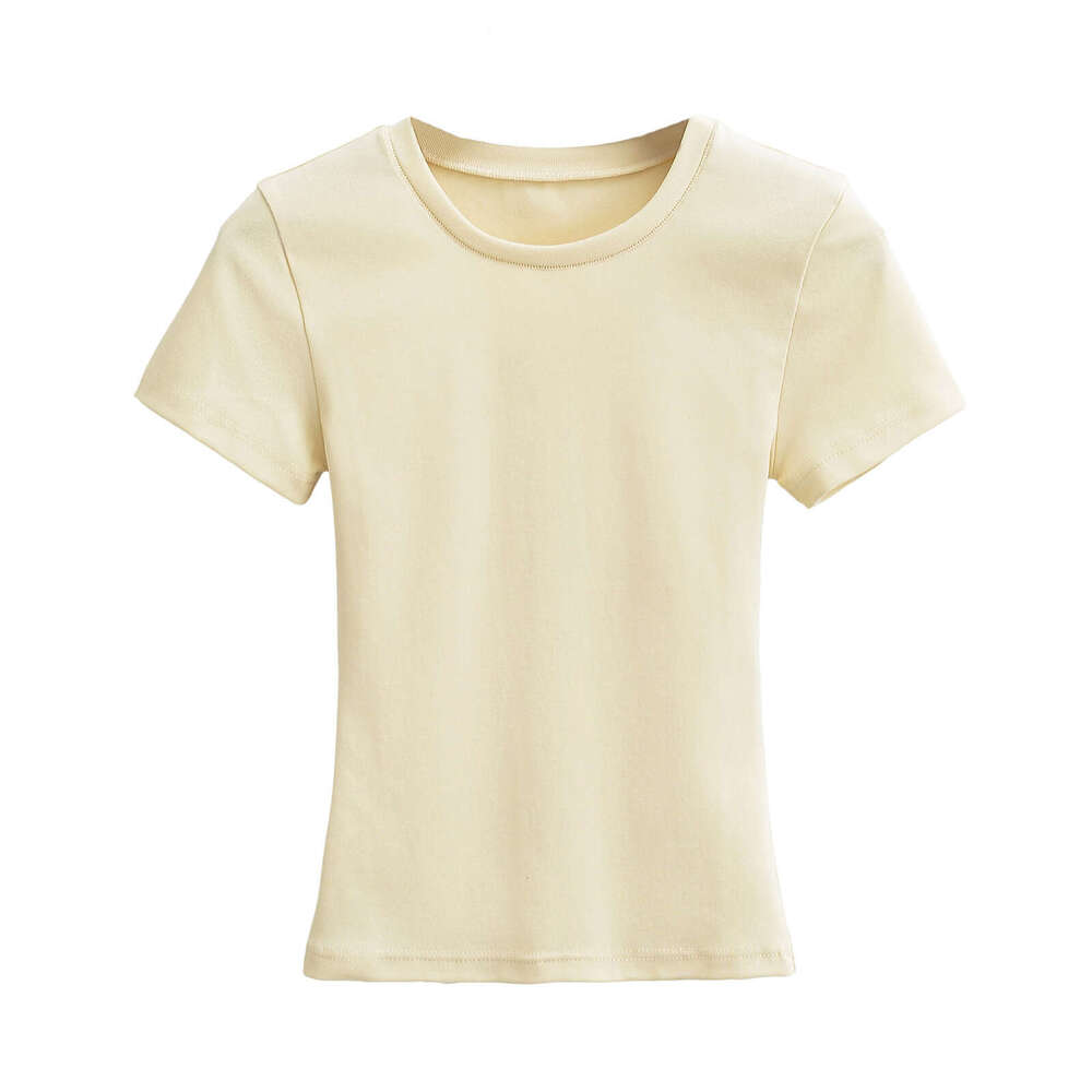 Kardashian's short sleeved T-shirt for women's summer solid color round neck base, slim fit and slimming top, 2024 versatile new trendy clot